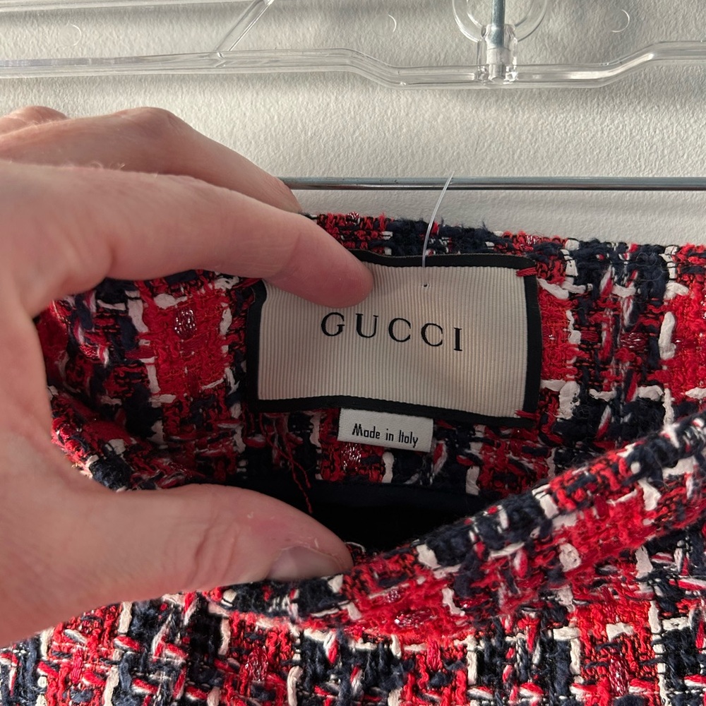 Gucci red and navy tiger button tweed skirt - Picture 3 of 6